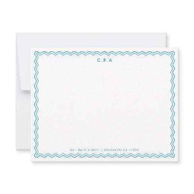 Classic Simple Formal Blue 3 Monogram Wave Border Note Card