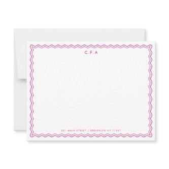 Classic Simple Magenta Pink 3 Monogram Wave Border Note Card