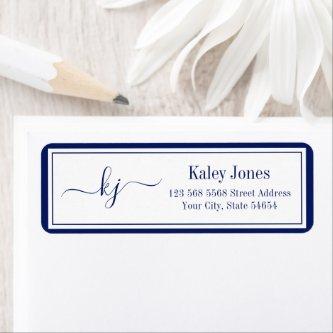 Classic Simple Minimalist Monogram Script Navy Label