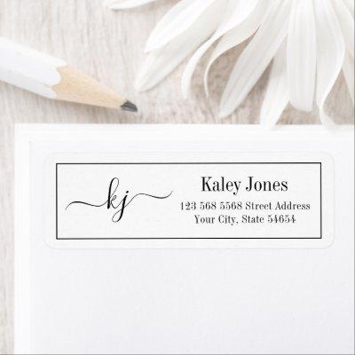Classic Simple Monogram Black White Address Label