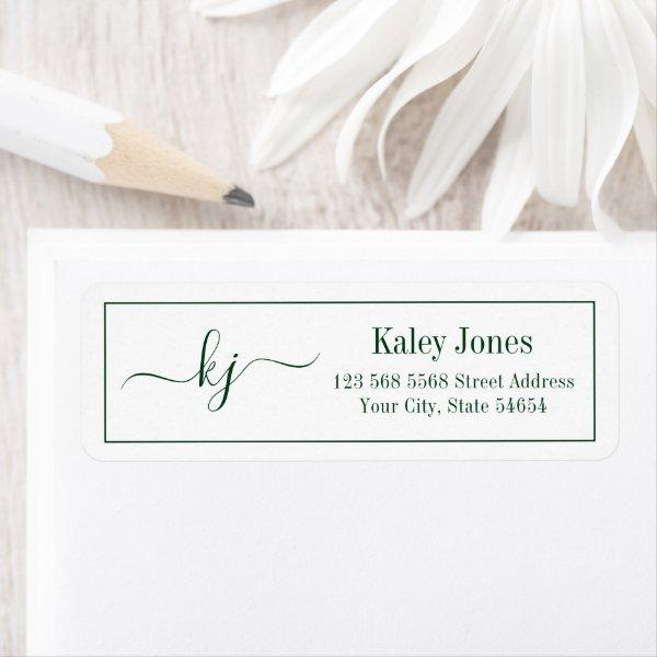 Classic Simple Monogram Forest Green Address Label