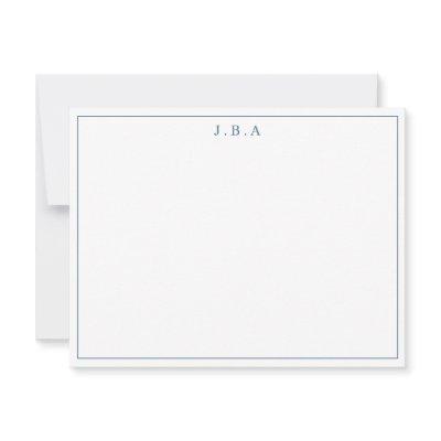 Classic Simple Navy Blue 3 Monogram Border Line Note Card