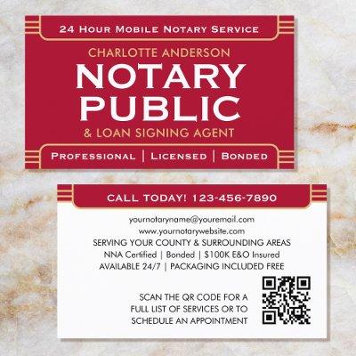 Classic Style Mobile Notary Public ID Red Gold