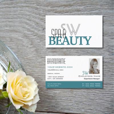 Classic White Teal Stylish with Monogram and Photo