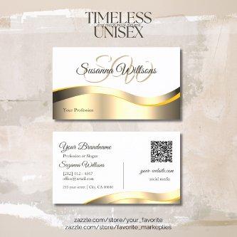 Classic White Wavy Gold Decor Initials and QR Code
