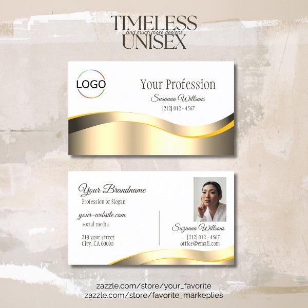 Classic White Wavy Gold Decor with Logo and Photo