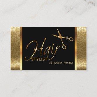 Classy Black and Gold Damask Hair Stylist