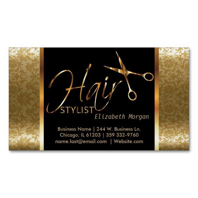 Classy Black and Gold Damask Hair Stylist  Magnet