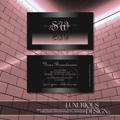 Classy Black Dusty Pink Gradient and Initials Chic