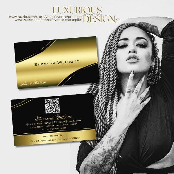 Classy Black Gold Curved Decor Lines with QR Code