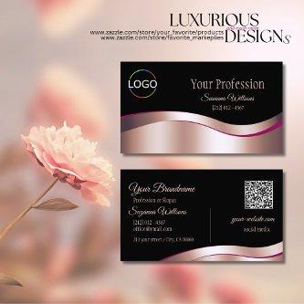 Classy Black Wavy Rose Gold Decor Logo and QR Code
