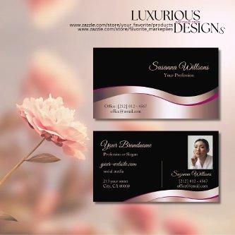 Classy Black Wavy Rose Gold Decor with Photo Noble