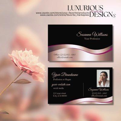Classy Black Wavy Rose Gold Decor with Photo Noble
