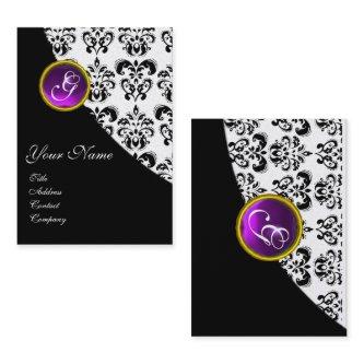 CLASSY BLACK WHITE DAMASK PURPLE AMETHYST MONOGRAM