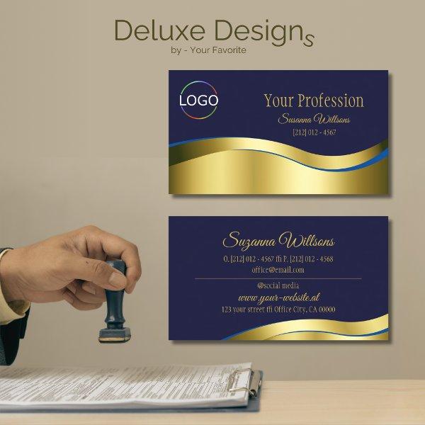 Classy Blue Wavy Gold Decor with Brand Logo