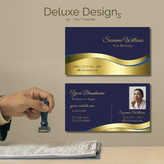 Classy Blue Wavy Gold Decor with Photo Stylish