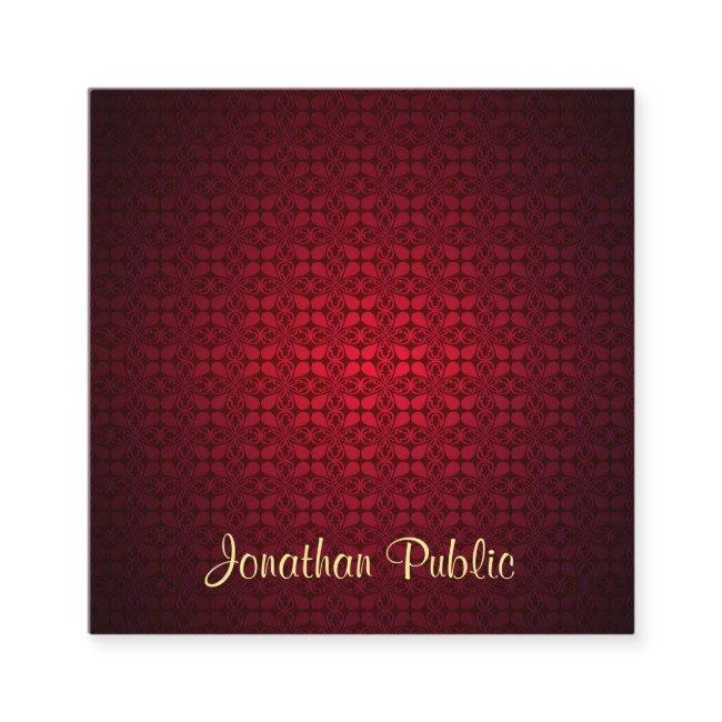 Classy Calligraphy Script Name Elegant Red Damask Square