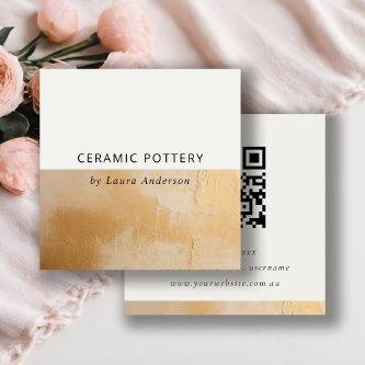 Classy Chic Beige Gold Oil Paint Texture QR Code Square
