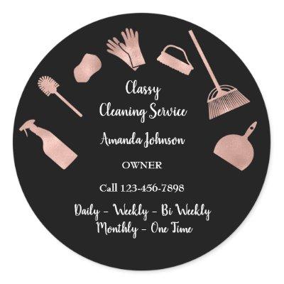 Classy Cleaning Services Gold Logo Maid Rose Glam  Classic Round Sticker