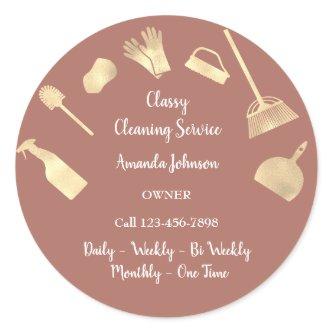 Classy Cleaning Services Office Maid Gold Brown Classic Round Sticker