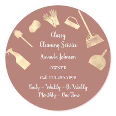 Classy Cleaning Services Office Maid Gold Brown Classic Round Sticker