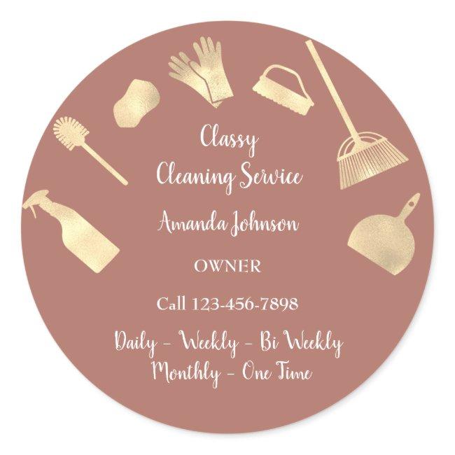 Classy Cleaning Services Office Maid Gold Brown Classic Round Sticker