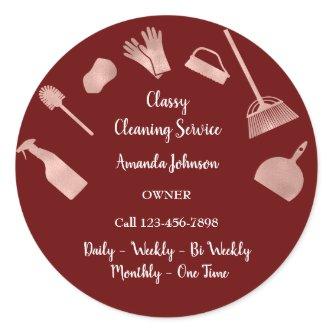 Classy Cleaning Services Office Maid Rose Burgundy Classic Round Sticker