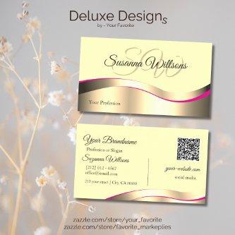 Classy Cream Wavy Gold Decor Initials and QR Code