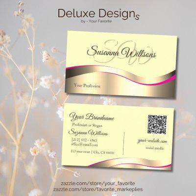 Classy Cream Wavy Gold Decor Initials and QR Code