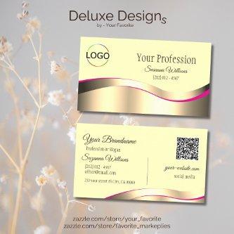 Classy Cream Wavy Gold Decor with Logo and QR Code