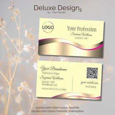 Classy Cream Wavy Gold Decor with Logo and QR Code
