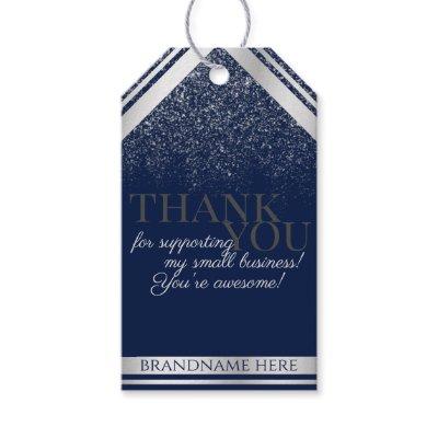 Classy Dark Blue and Silver Packaging Thank You Gift Tags