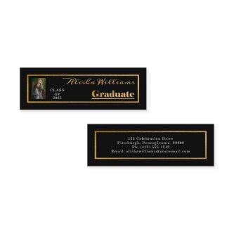 Classy Elegant Gold Text Graduate Photo Black Mini