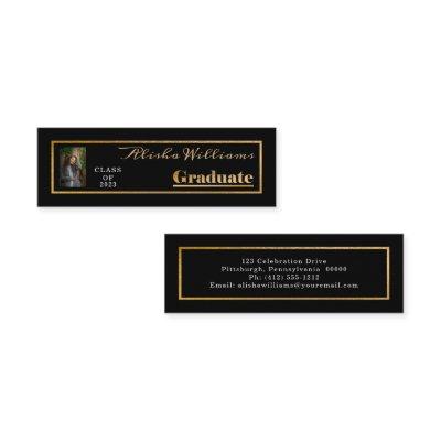 Classy Elegant Gold Text Graduate Photo Black Mini