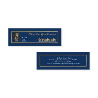 Classy Elegant Gold Text Graduate Photo Dk Blue Mini