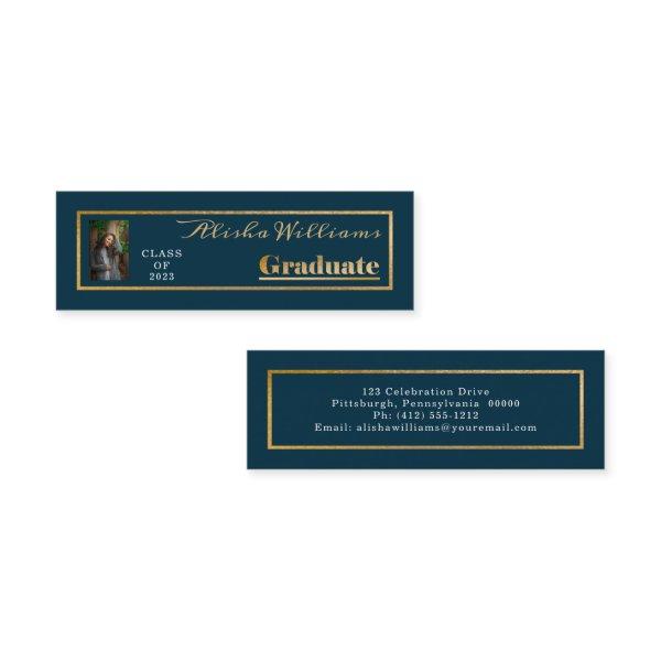 Classy Elegant Gold Text Graduate Photo Dk Teal Mini