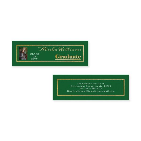 Classy Elegant Gold Text Graduate Photo Green  Mini