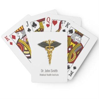 Classy Elegant Medical Gold Caduceus Black Wings Poker Cards
