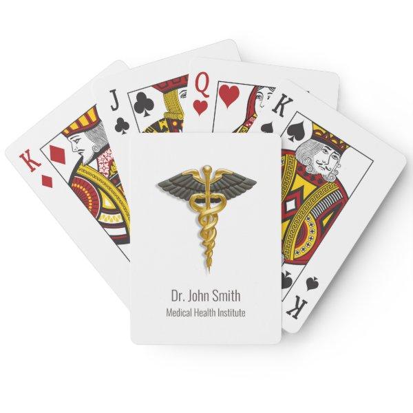 Classy Elegant Medical Gold Caduceus Black Wings Poker Cards