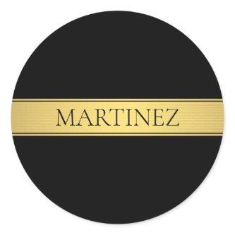 Classy Faux Gold Stripe & Black Background or DIY Classic Round Sticker