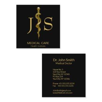 Classy Gold on Black Rod of Asclepius Medical Square
