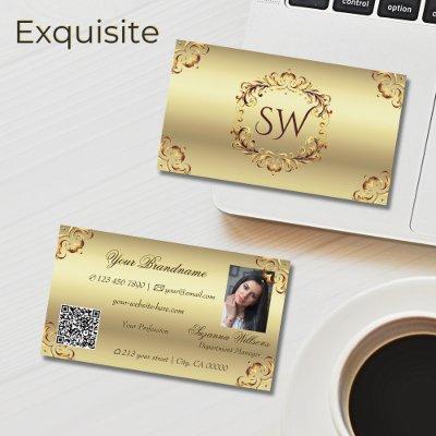 Classy Golden Ornate Decor Monogram Photo QR Code