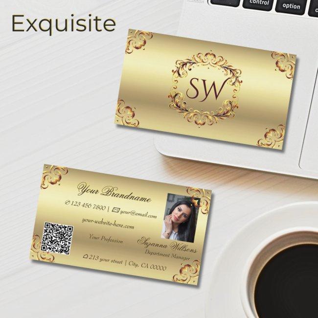 Classy Golden Ornate Decor Monogram Photo QR Code