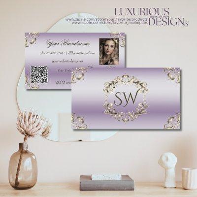 Classy Lavender Gold Ornate Monogram Photo QR Code