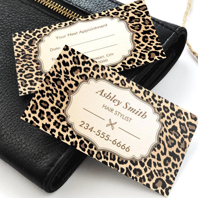 Classy Leopard Print Hair Stylist Appointment Card