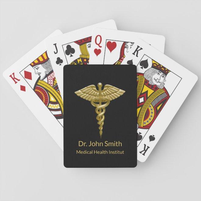 Classy Medical Gold Caduceus on Black Playing Cards