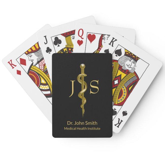 Classy Medical Rod of Asclepius Gold on Black Poker Cards
