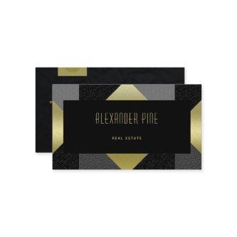 Classy Modern Black Gold Geometric Real Estate