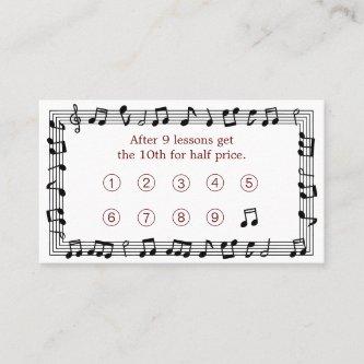 Classy Music Teacher Black Musical Notes Loyalty Card