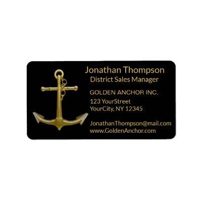 Classy Nautical Gold Anchor on Black Address Label